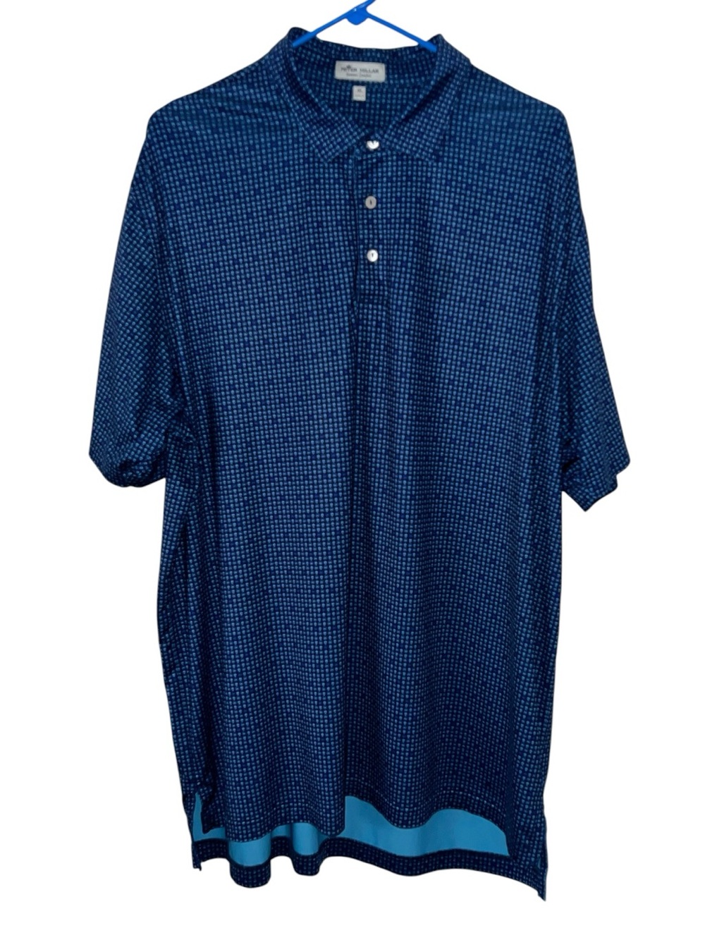 Peter Millar Summer Comfort Blue Polo golf shirt with crown pattern Size XL
